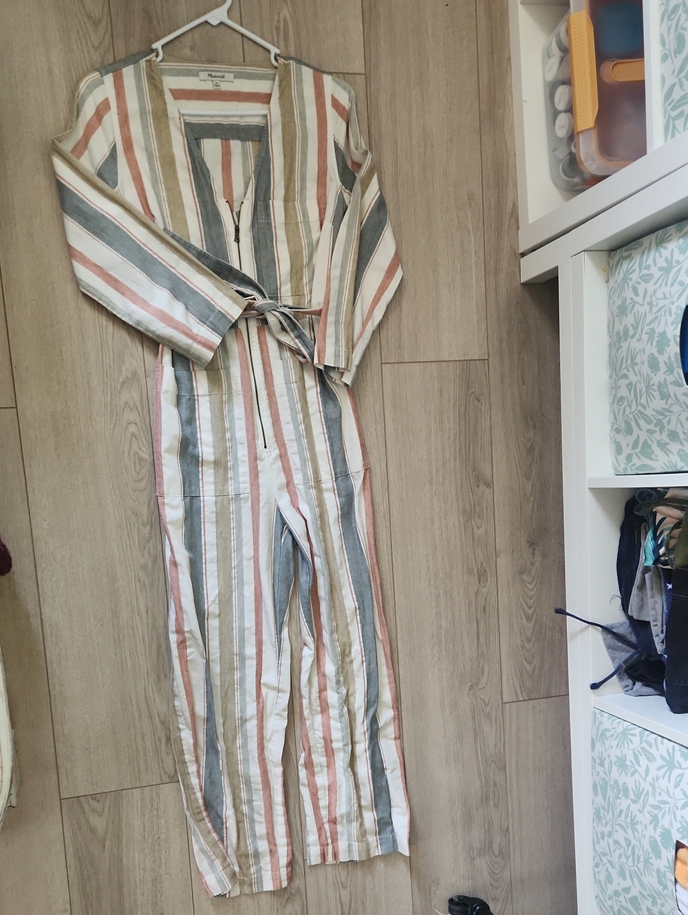 Madewell Striped Jumpsuit in White, Pink, Green, Blue
